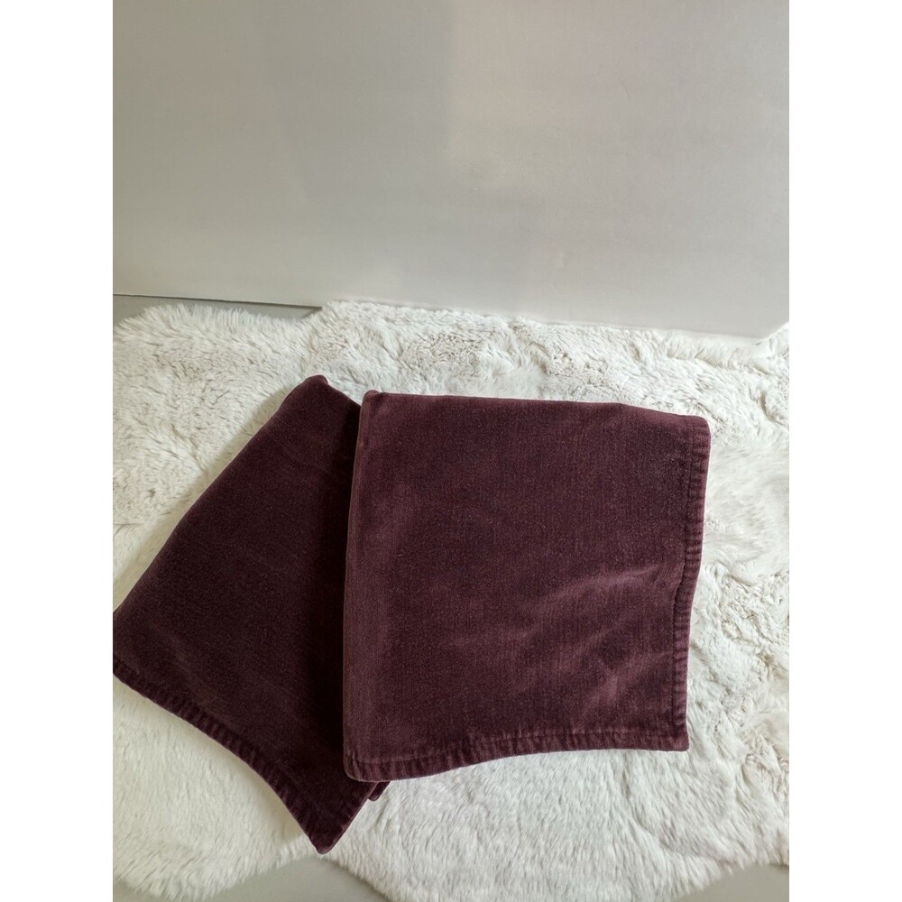 2 Pottery Barn Burgundy/Plum  Velvet 20” Square Pillow Case Cover Zip Close EUC